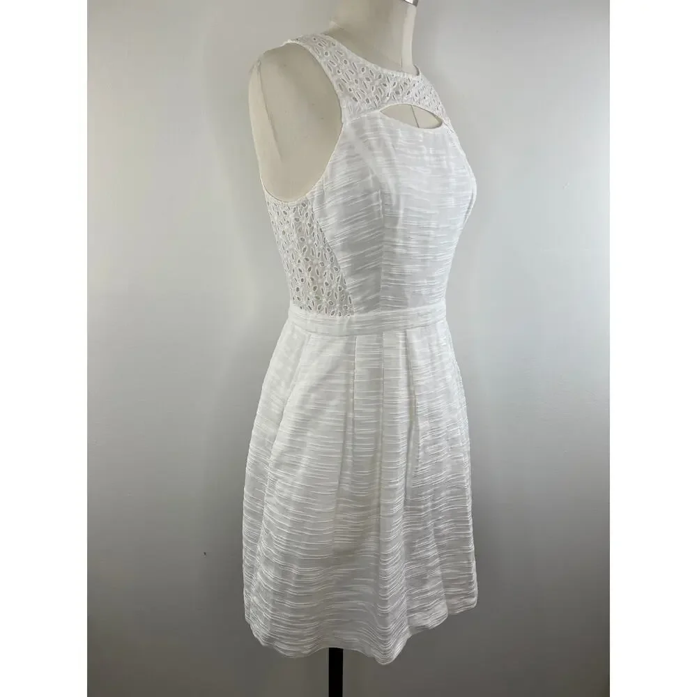Ali Ra White Cotton Eyelet Cutout Crochet Sleeveless Fit Flare Short Dress 4 S